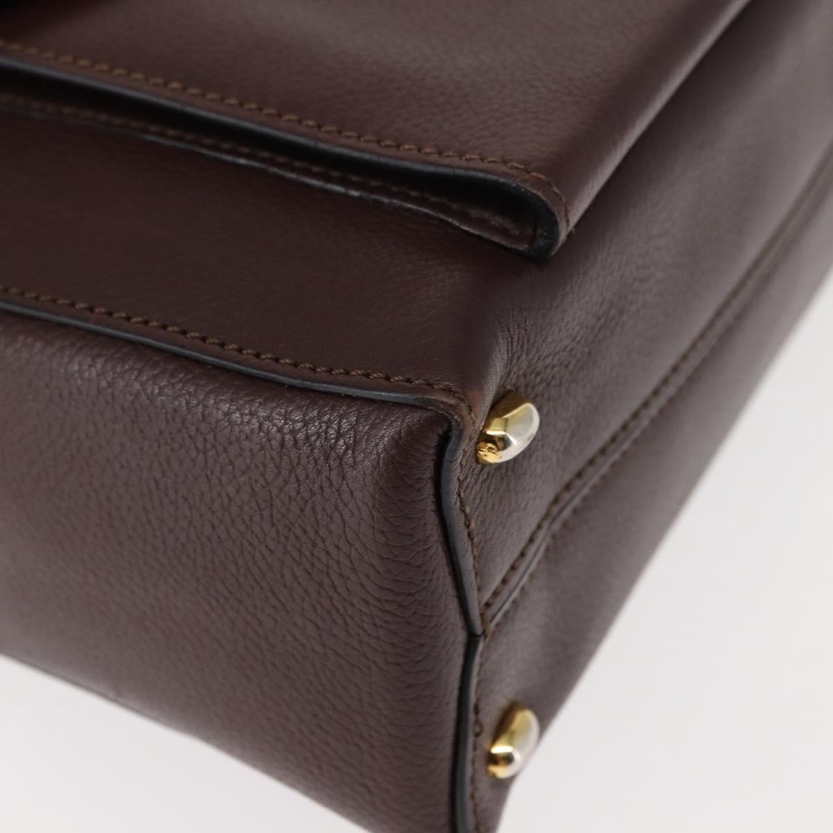 CELINE Circle Shoulder Bag Leather Bordeaux Gold Auth 147239