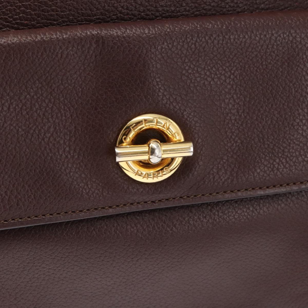 CELINE Circle Shoulder Bag Leather Bordeaux Gold Auth 147239
