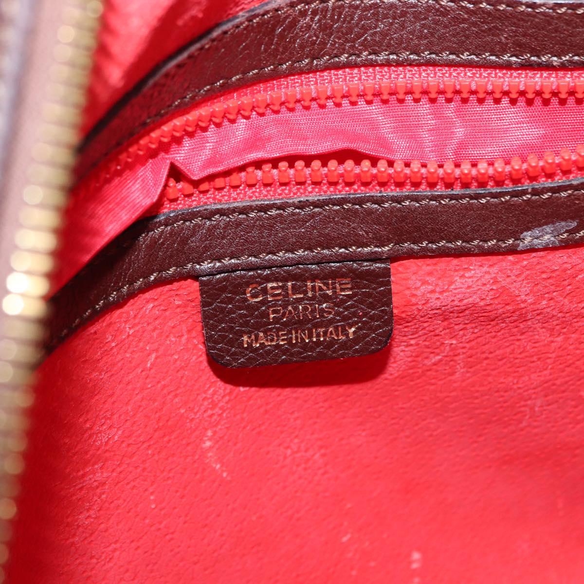 CELINE Circle Shoulder Bag Leather Bordeaux Gold Auth 147239