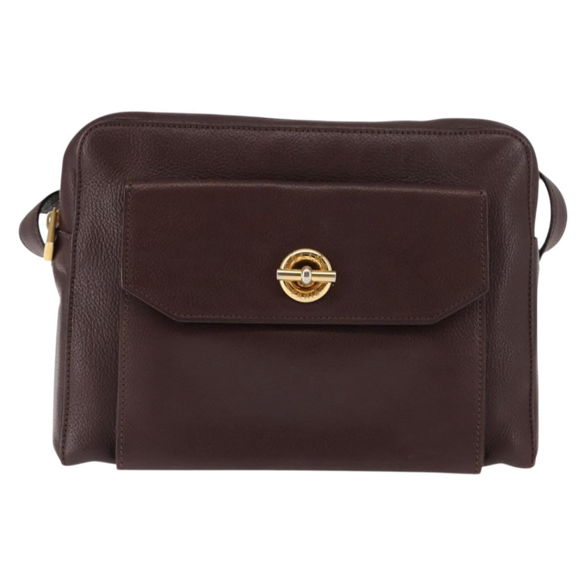 CELINE Circle Shoulder Bag Leather Bordeaux Gold Auth 147239