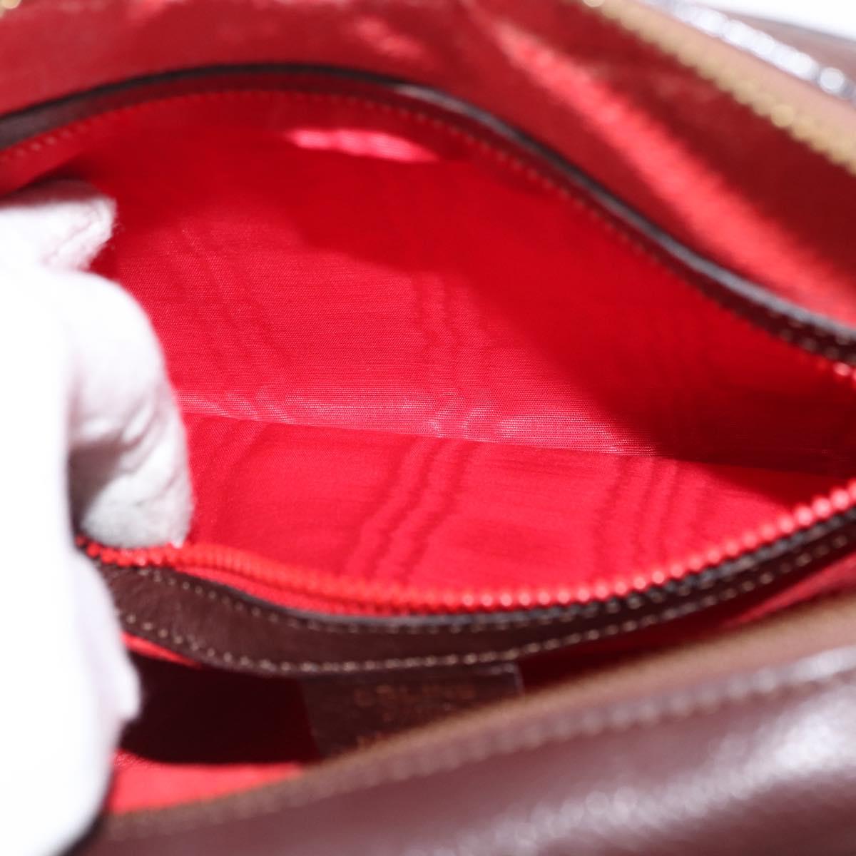 CELINE Circle Shoulder Bag Leather Bordeaux Gold Auth 147239