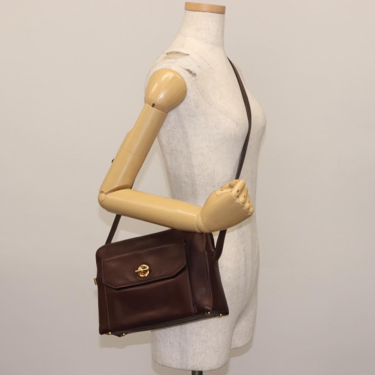 CELINE Circle Shoulder Bag Leather Bordeaux Gold Auth 147239