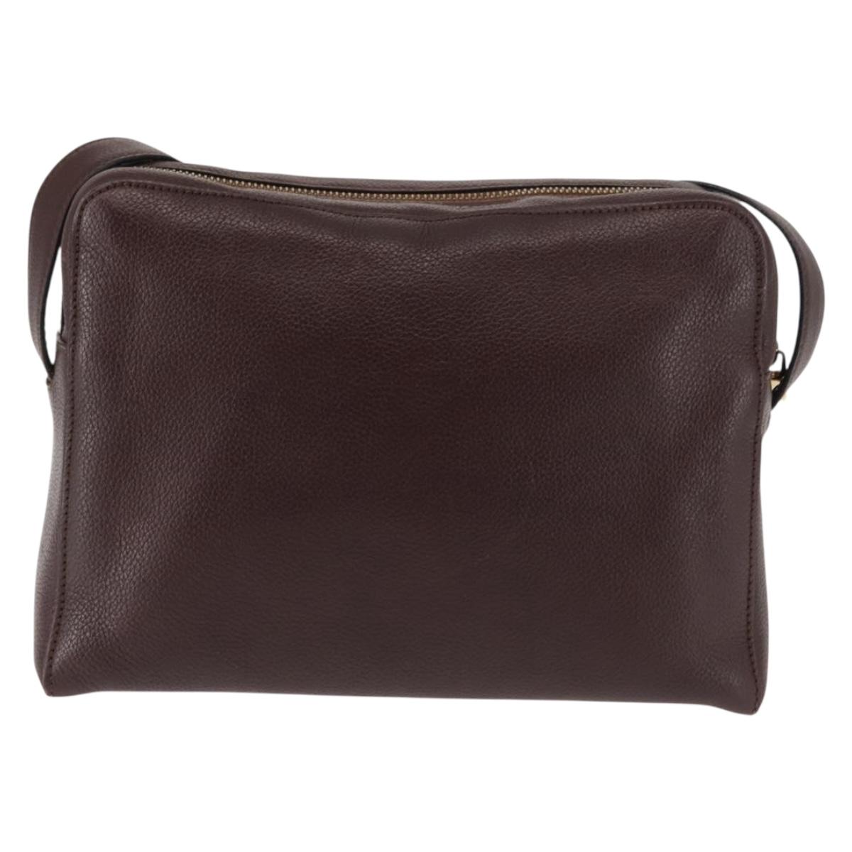CELINE Circle Shoulder Bag Leather Bordeaux Gold Auth 147239