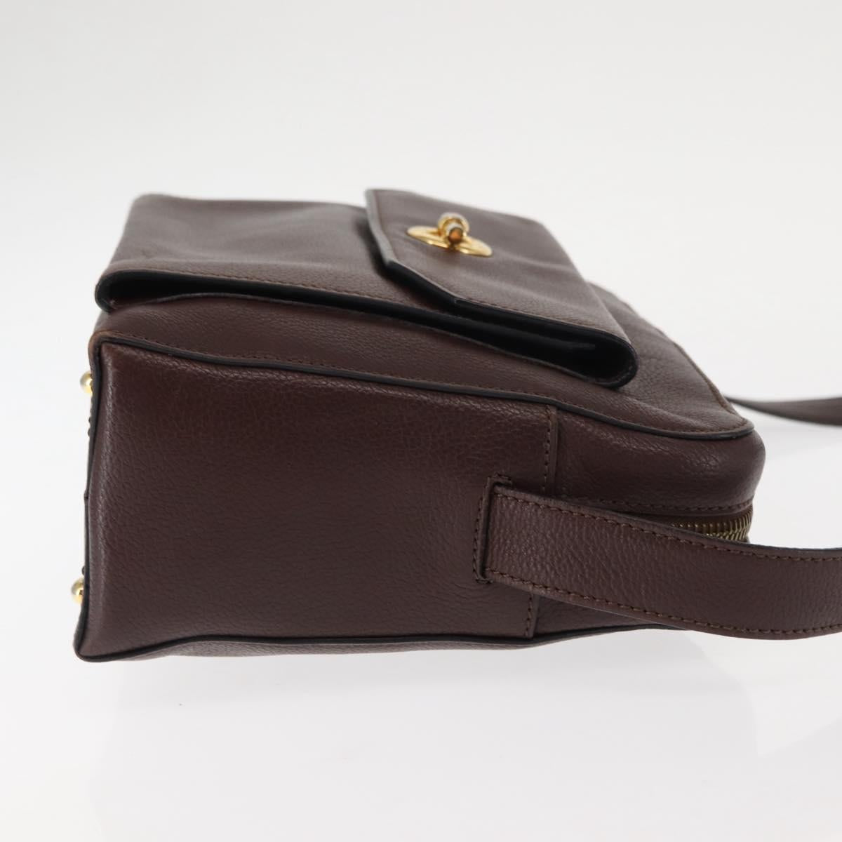 CELINE Circle Shoulder Bag Leather Bordeaux Gold Auth 147239