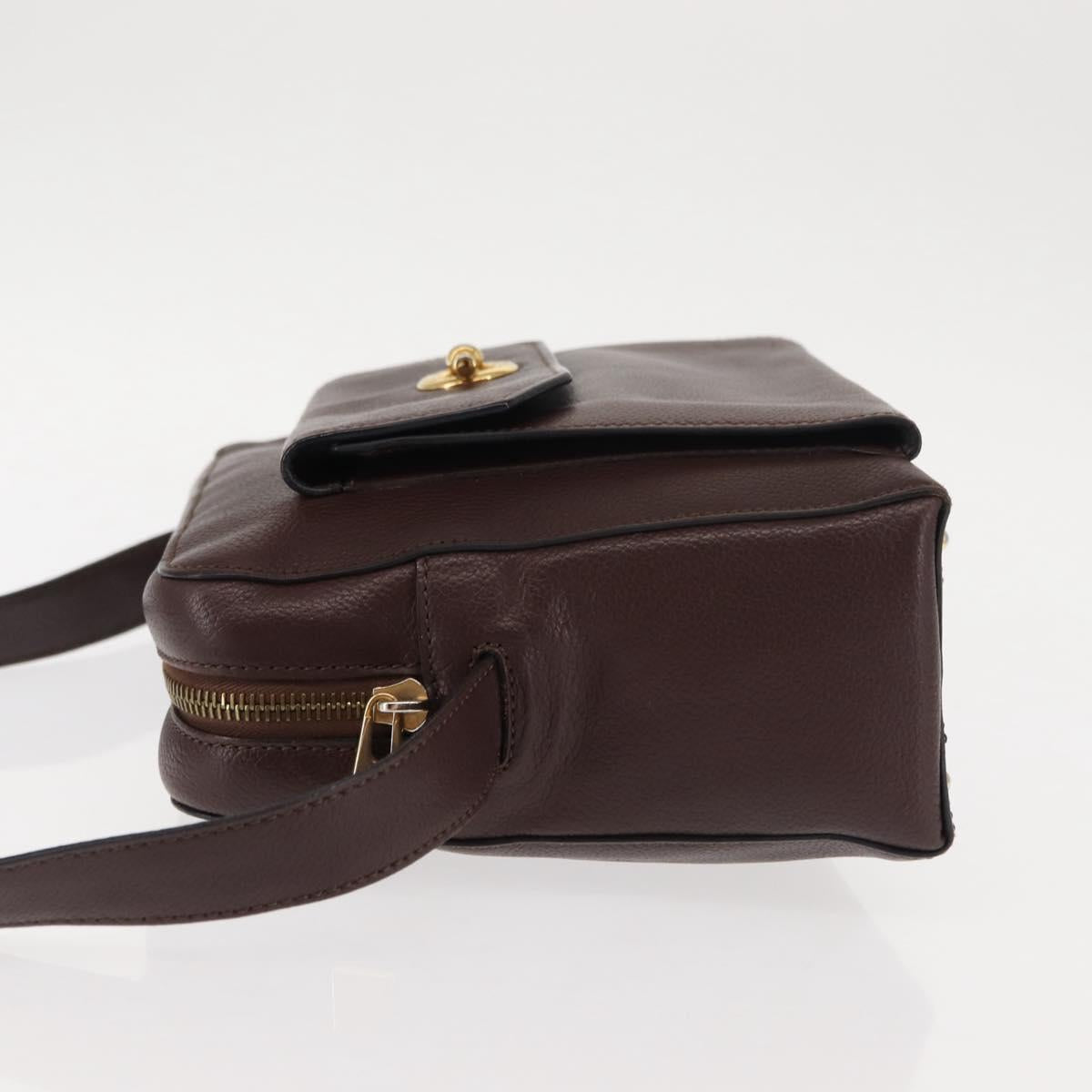 CELINE Circle Shoulder Bag Leather Bordeaux Gold Auth 147239