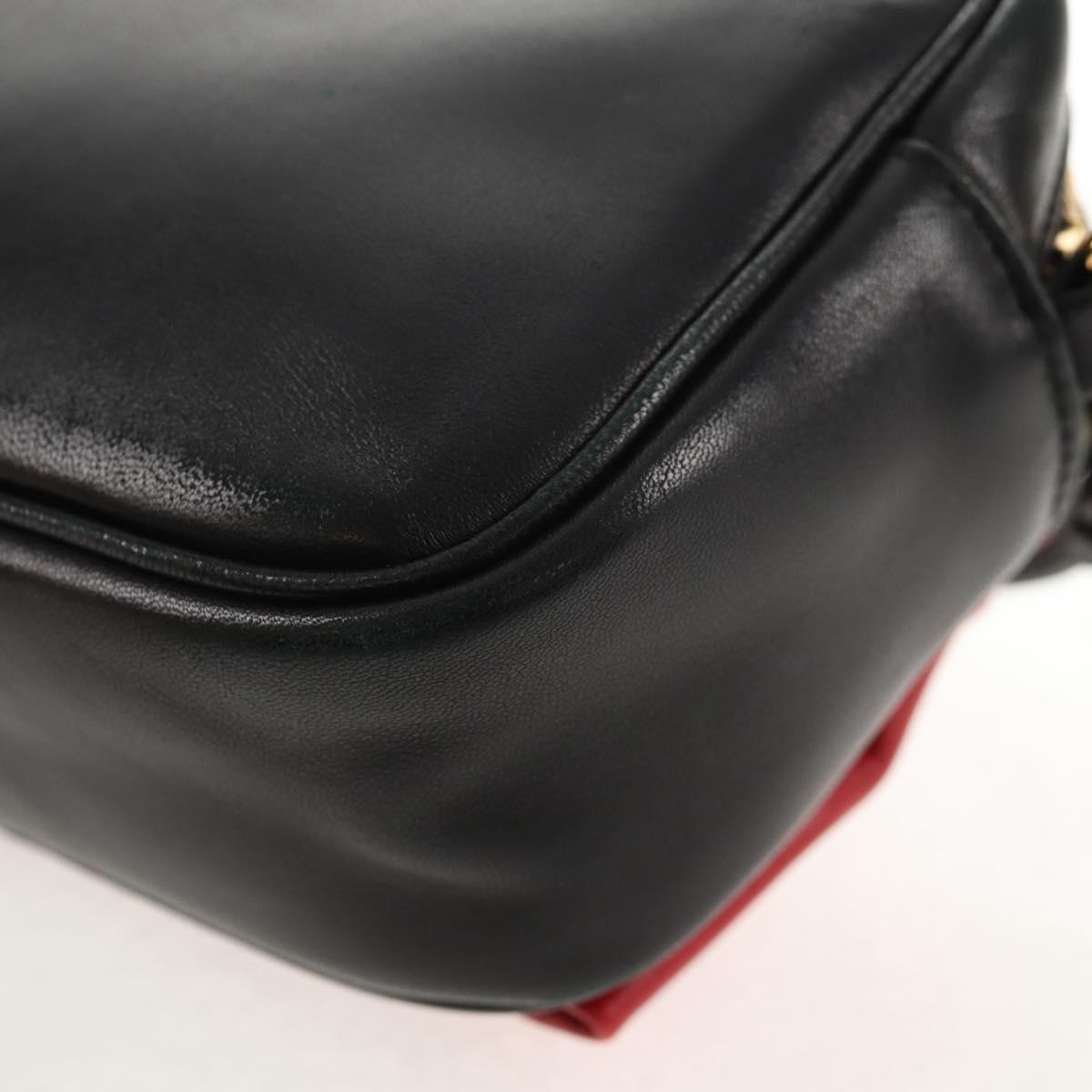 PRADA Ribbon Shoulder Bag Leather Black Red gold Auth 147259V