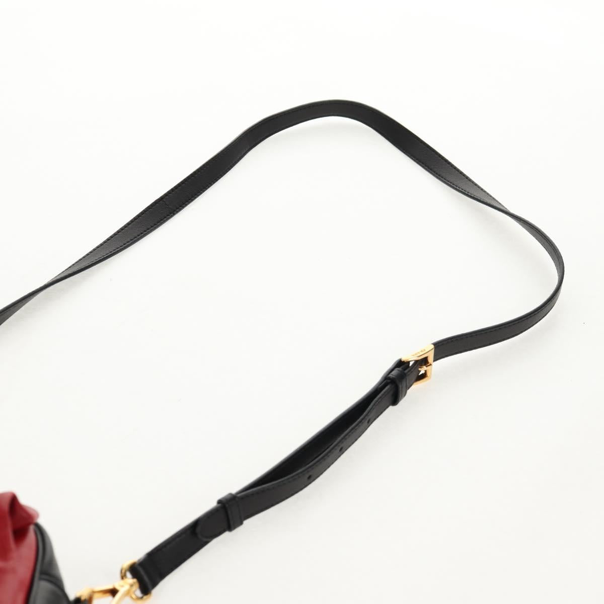 PRADA Ribbon Shoulder Bag Leather Black Red gold Auth 147259V