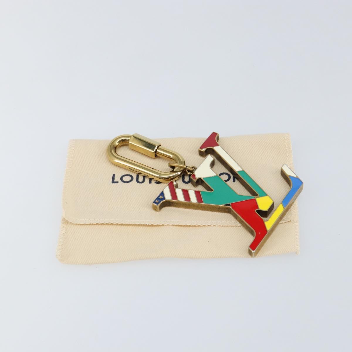 LOUIS VUITTON Crystal LV Flag Charm metal Gold Multicolor MP2484 LV Auth 147265
