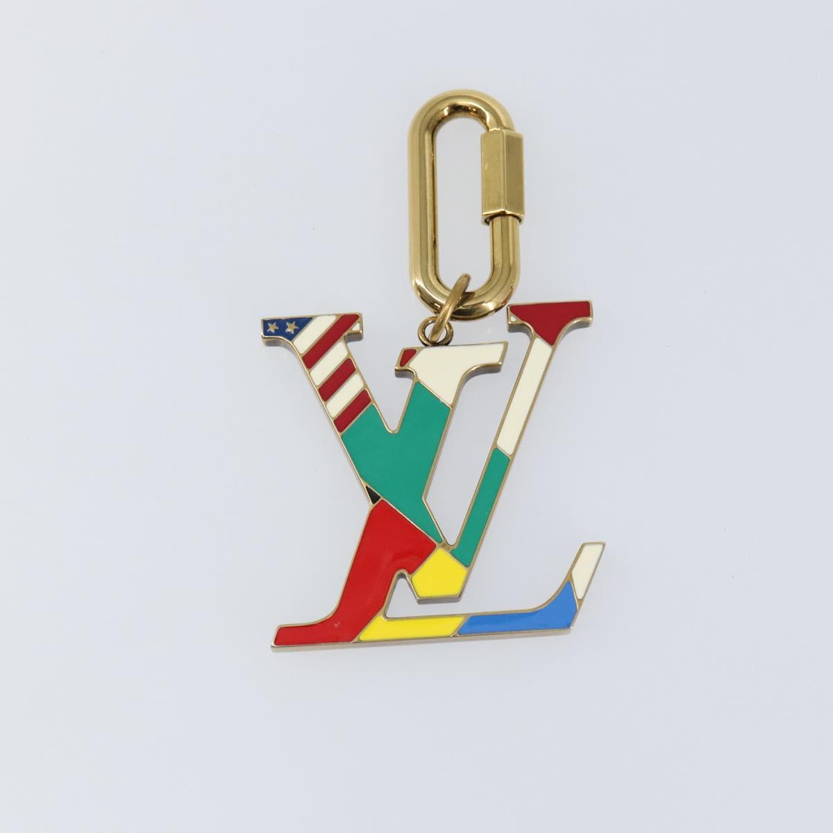 LOUIS VUITTON Crystal LV Flag Charm metal Gold Multicolor MP2484 LV Auth 147265