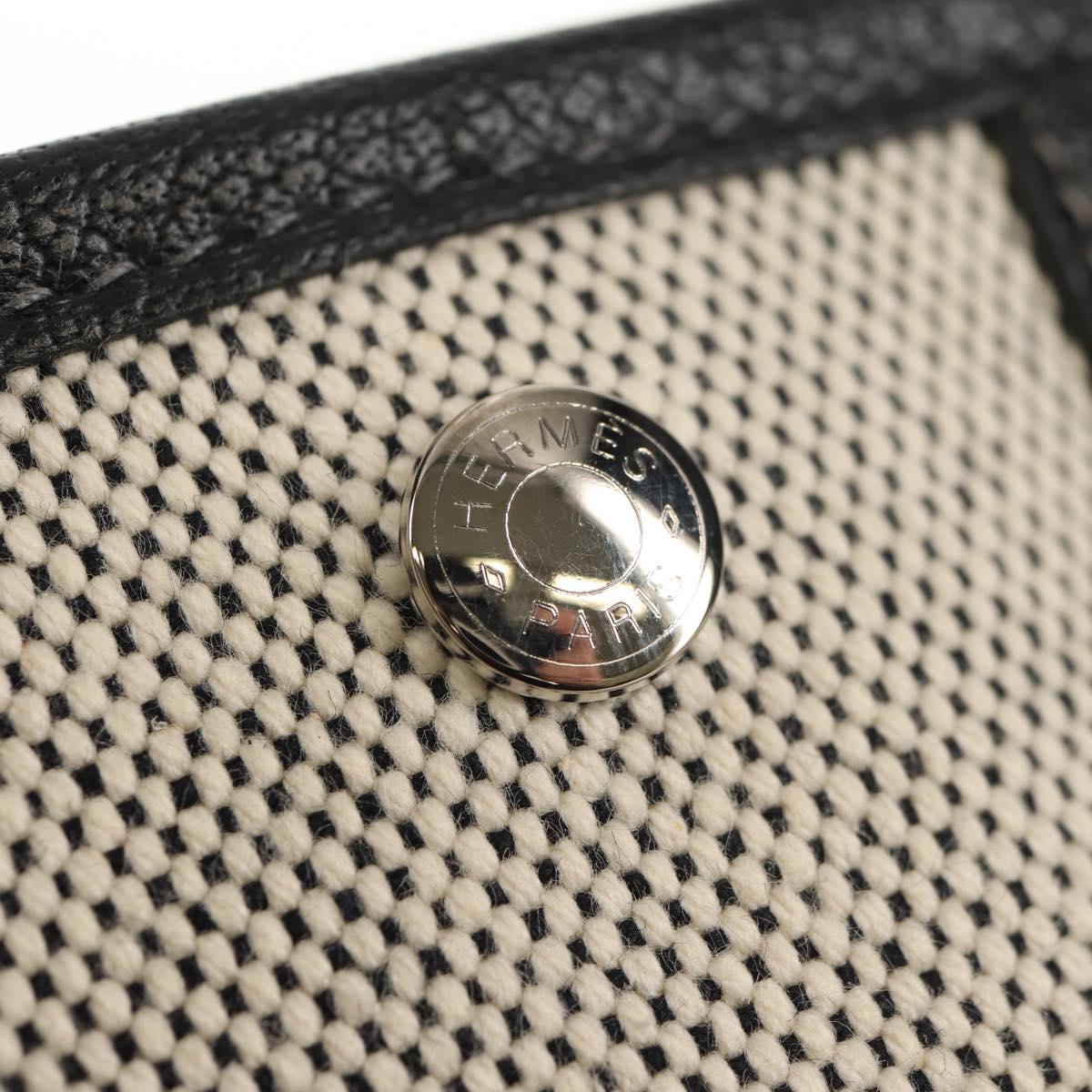 HERMES Garden Party Pouch Canvas Gray Silver Auth 147267SM