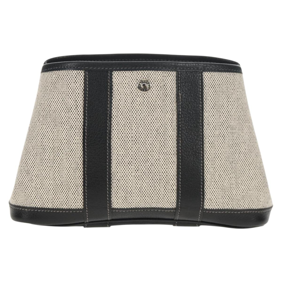 HERMES Garden Party Pouch Canvas Gray Silver Auth 147267SM
