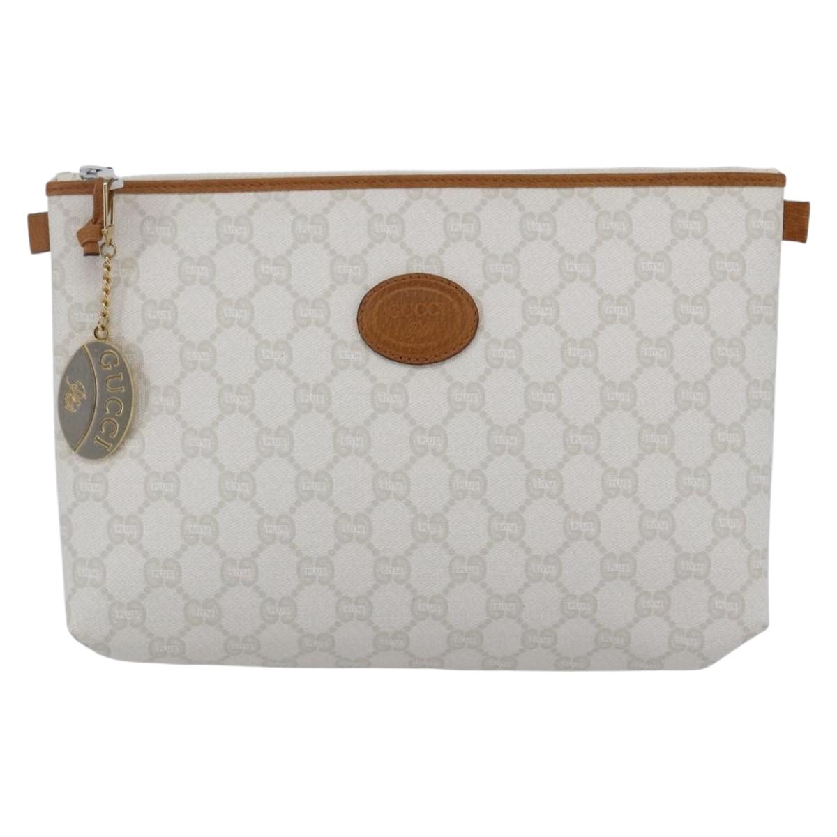 GUCCI GG Supreme GUCCI PLUS Clutch Bag PVC Leather White Auth 147271