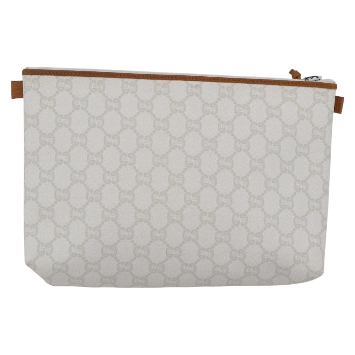 GUCCI GG Supreme GUCCI PLUS Clutch Bag PVC Leather White Auth 147271