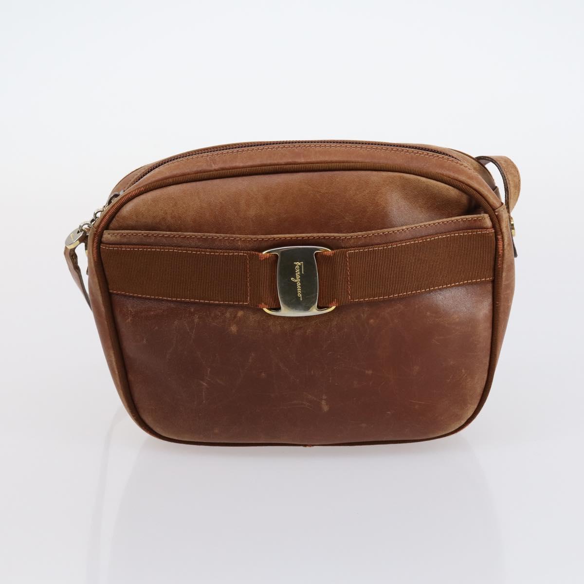 Salvatore Ferragamo Vala Shoulder Bag Leather 2Set Brown Navy Auth 147275