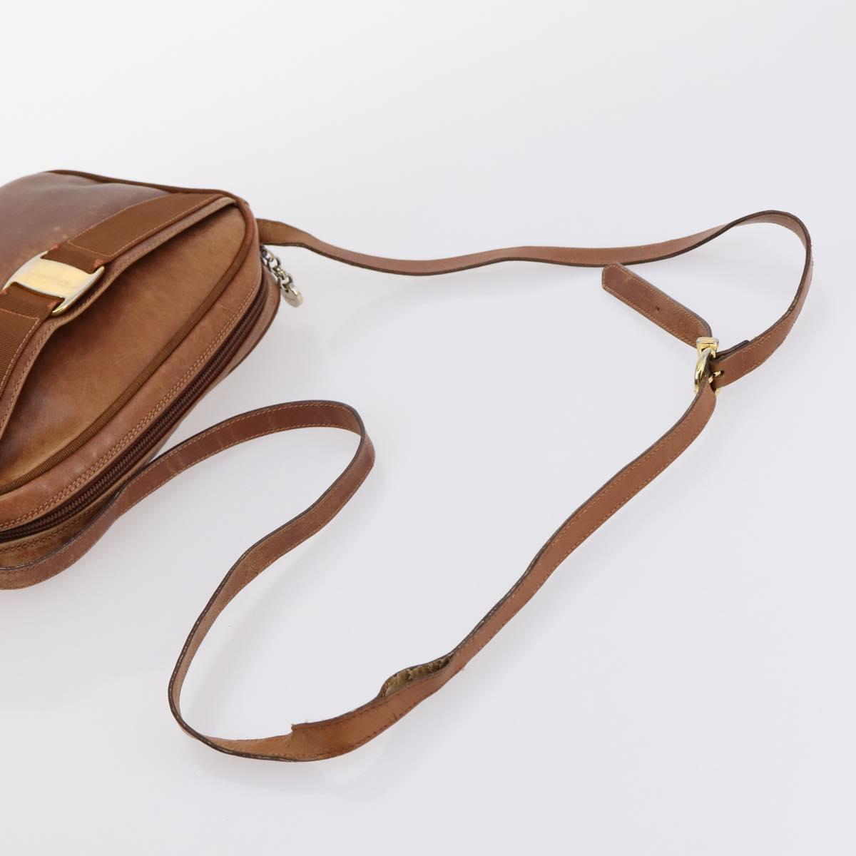 Salvatore Ferragamo Vala Shoulder Bag Leather 2Set Brown Navy Auth 147275