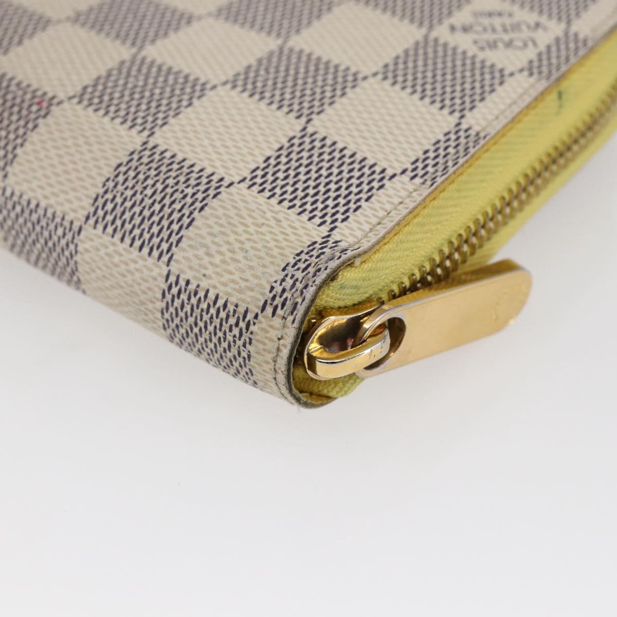 LOUIS VUITTON Damier Azur Zippy Wallet Long Wallet Yellow N60223 LV Auth 147375