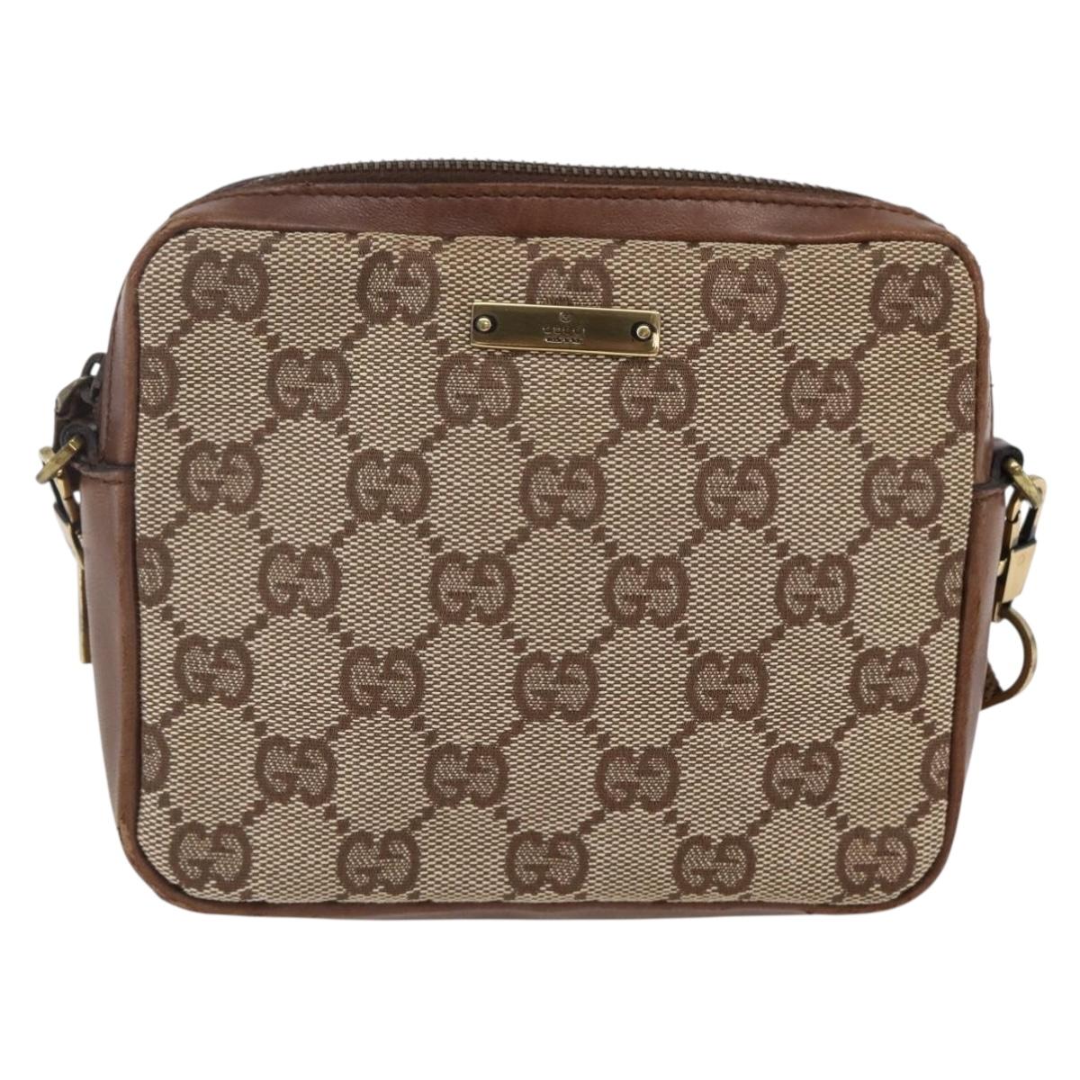 GUCCI GG Canvas Shoulder Bag Beige Brown Auth 147380