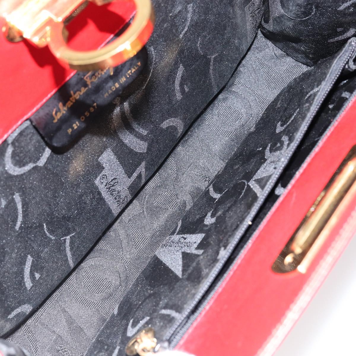 Salvatore Ferragamo Gancini Chain Shoulder Bag Leather Red Auth 147382