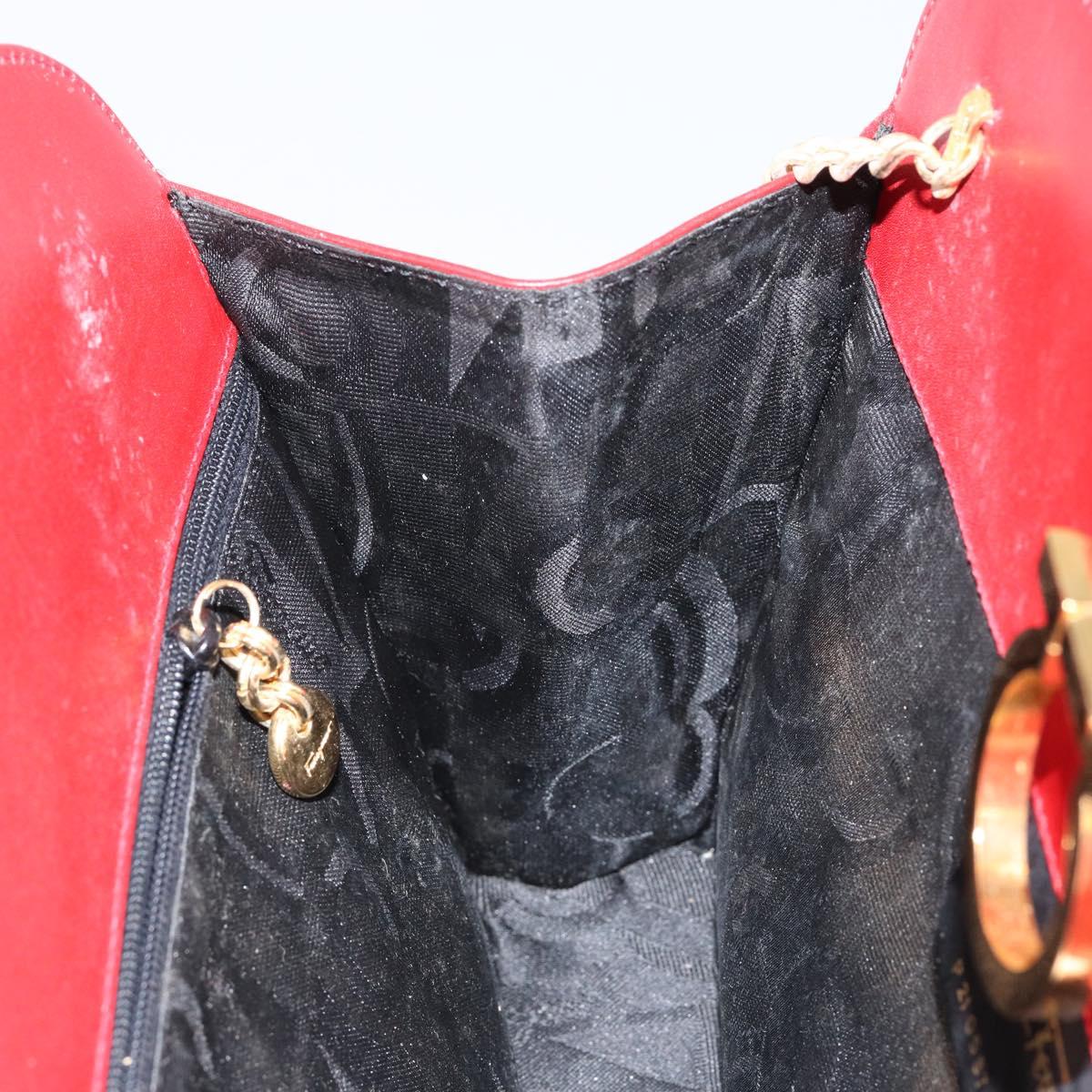 Salvatore Ferragamo Gancini Chain Shoulder Bag Leather Red Auth 147382