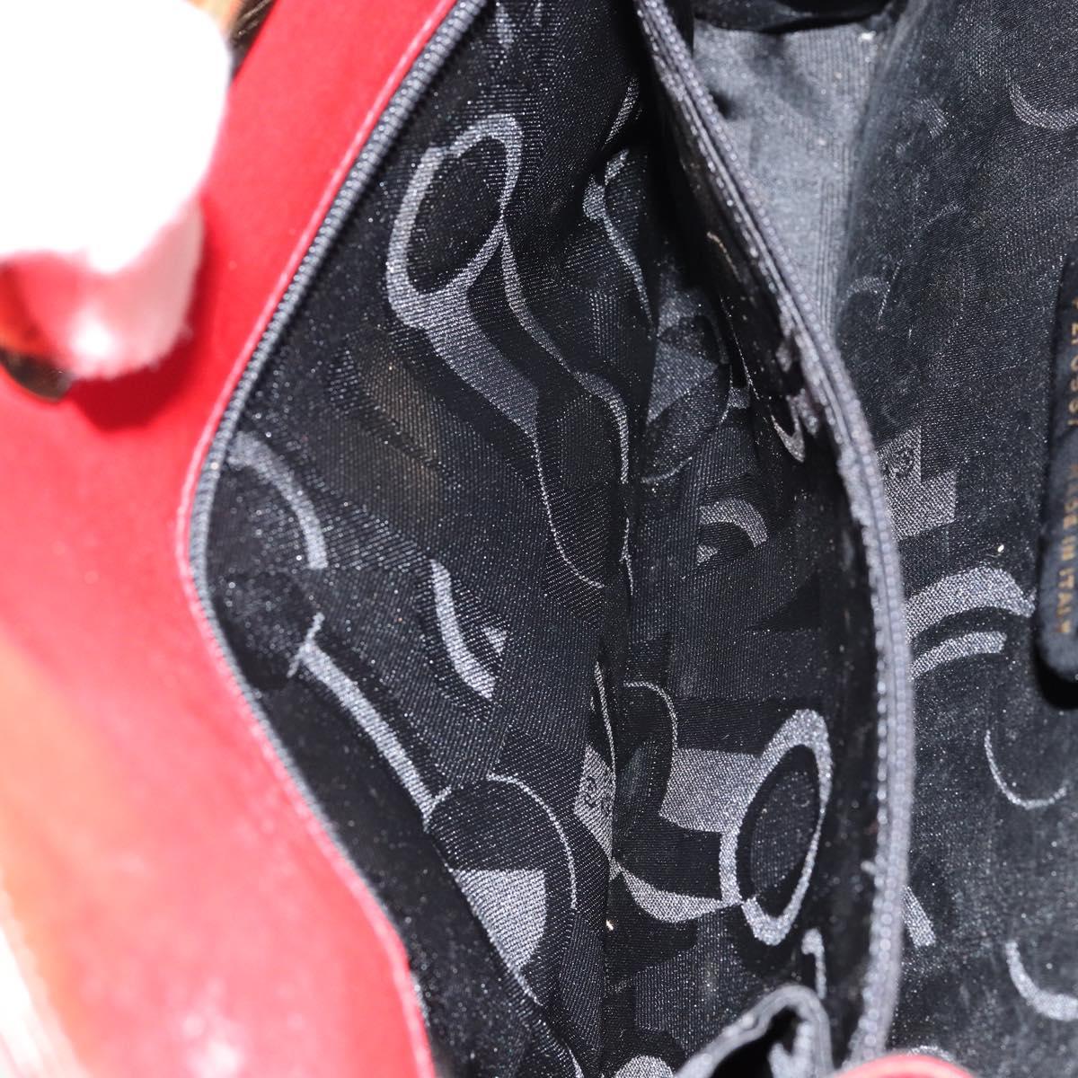 Salvatore Ferragamo Gancini Chain Shoulder Bag Leather Red Auth 147382