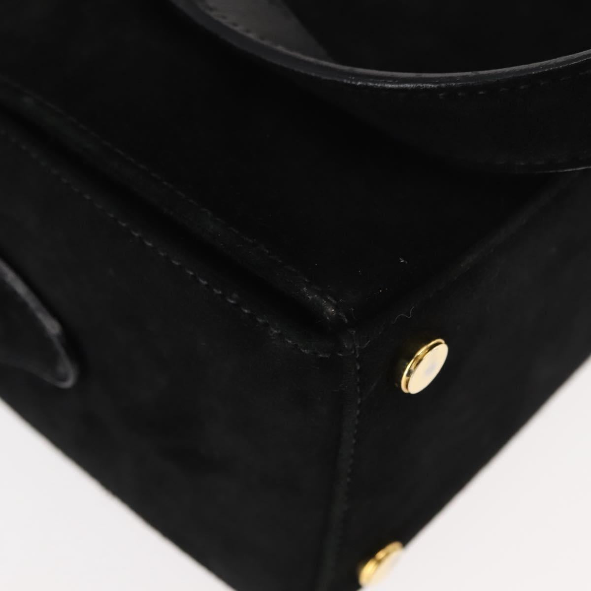 Salvatore Ferragamo Gancini Hand Bag Suede Leather 2way Black Gold Auth 147383