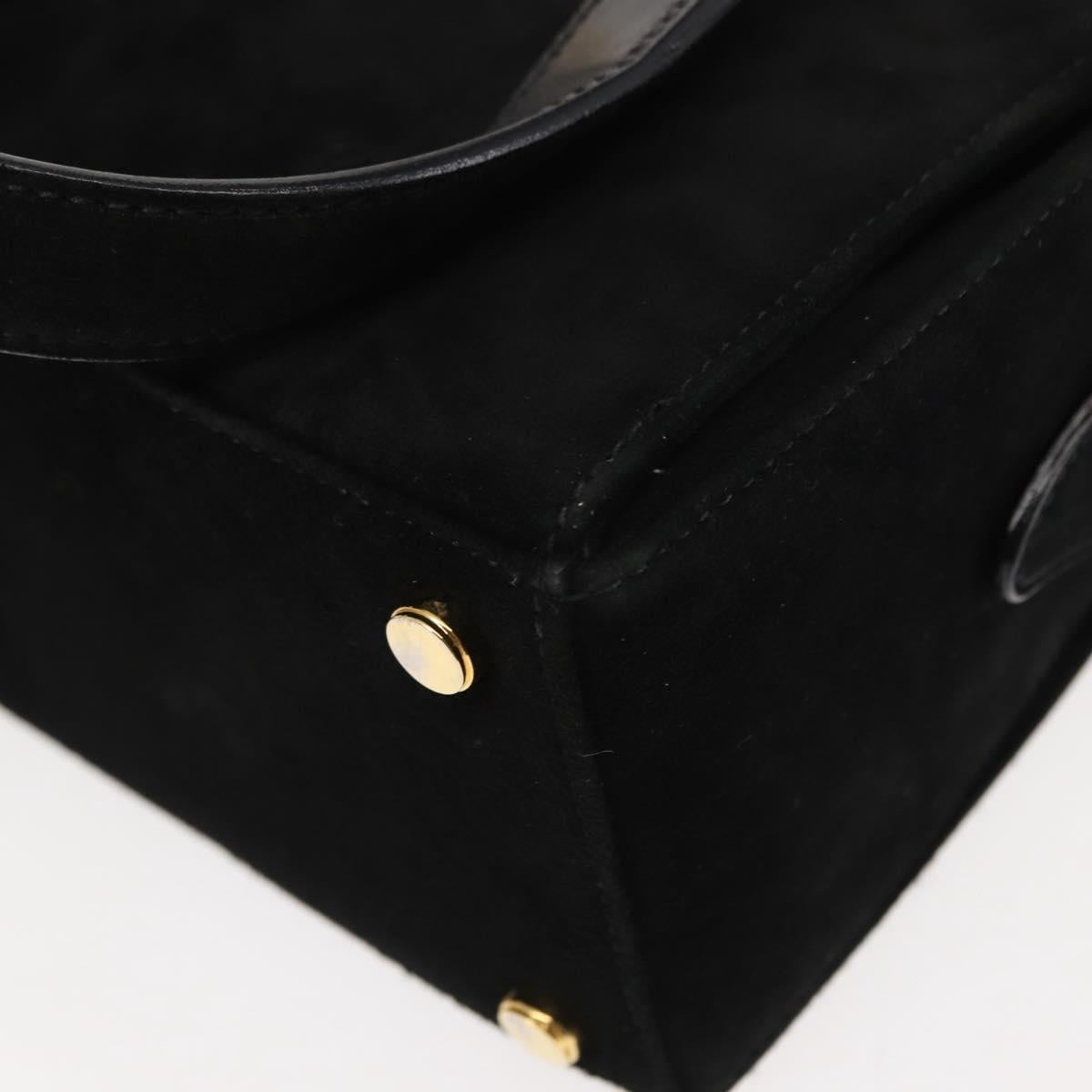 Salvatore Ferragamo Gancini Hand Bag Suede Leather 2way Black Gold Auth 147383