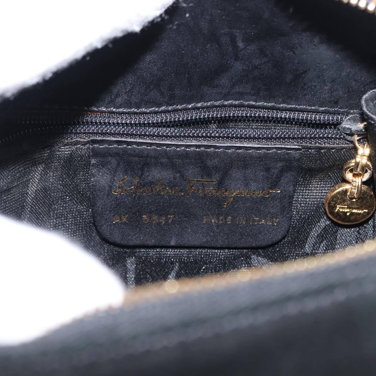 Salvatore Ferragamo Gancini Hand Bag Suede Leather 2way Black Gold Auth 147383