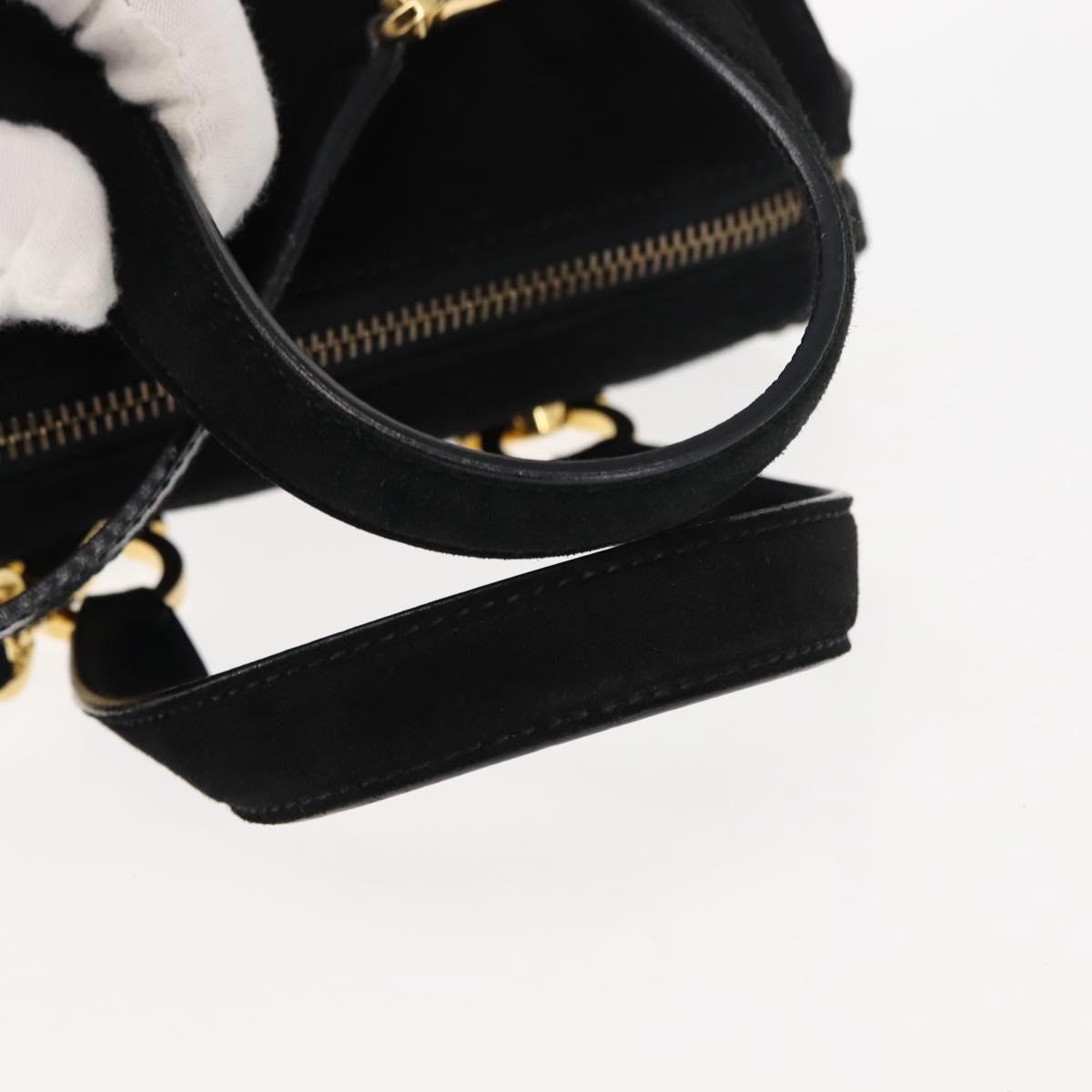 Salvatore Ferragamo Gancini Hand Bag Suede Leather 2way Black Gold Auth 147383