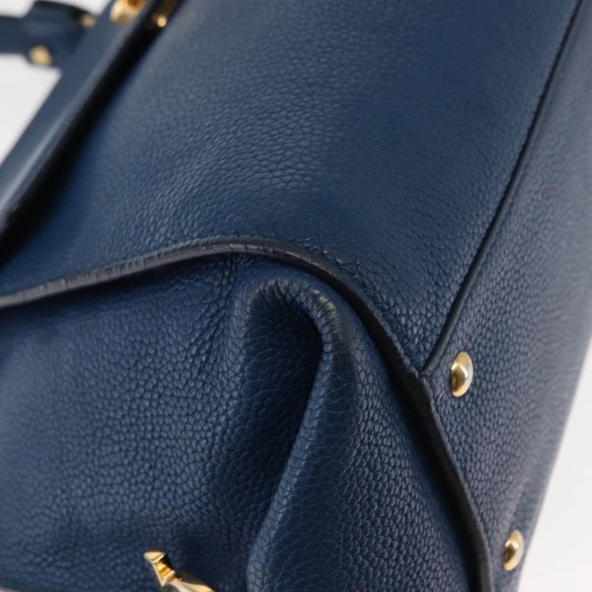 Salvatore Ferragamo Gancini Hand Bag Leather 2way Blue Gold Auth 147384