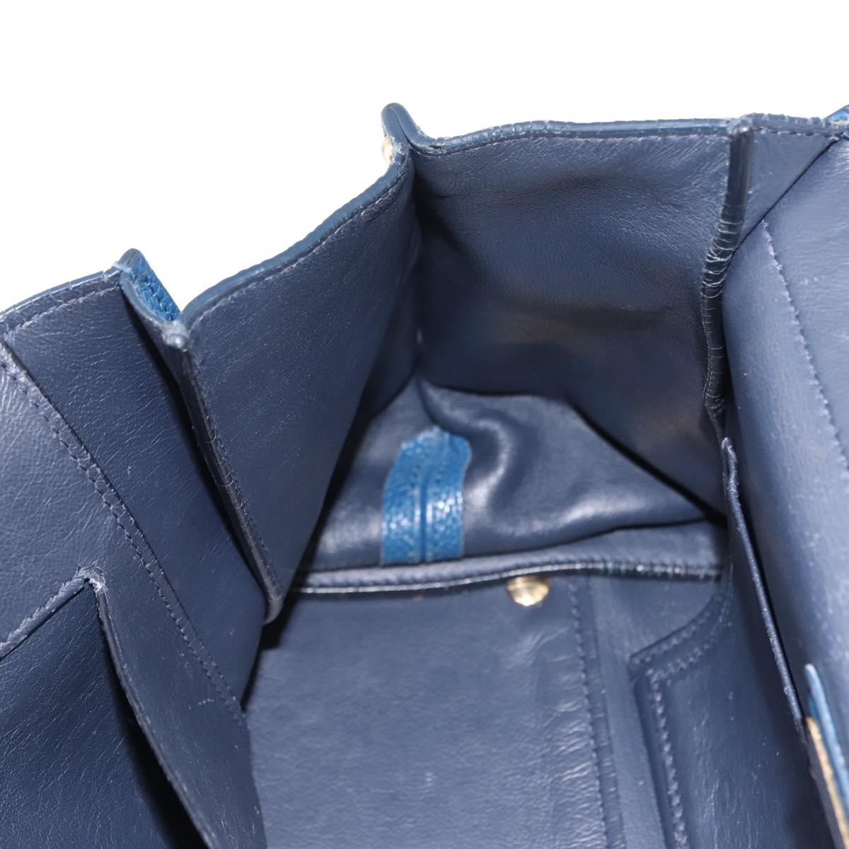 Salvatore Ferragamo Gancini Hand Bag Leather 2way Blue Gold Auth 147384