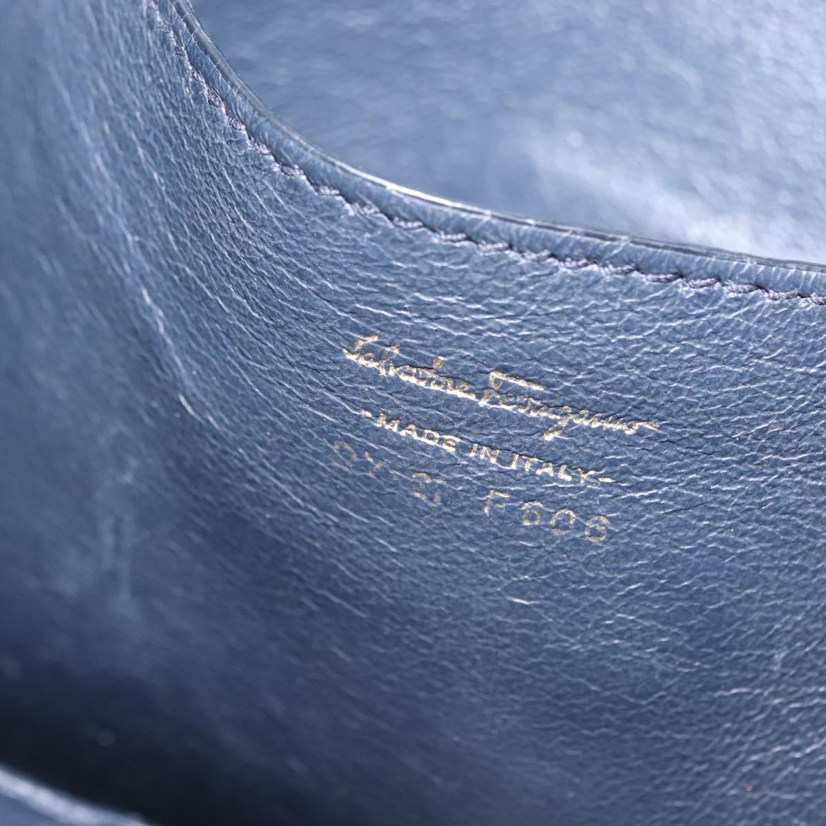 Salvatore Ferragamo Gancini Hand Bag Leather 2way Blue Gold Auth 147384