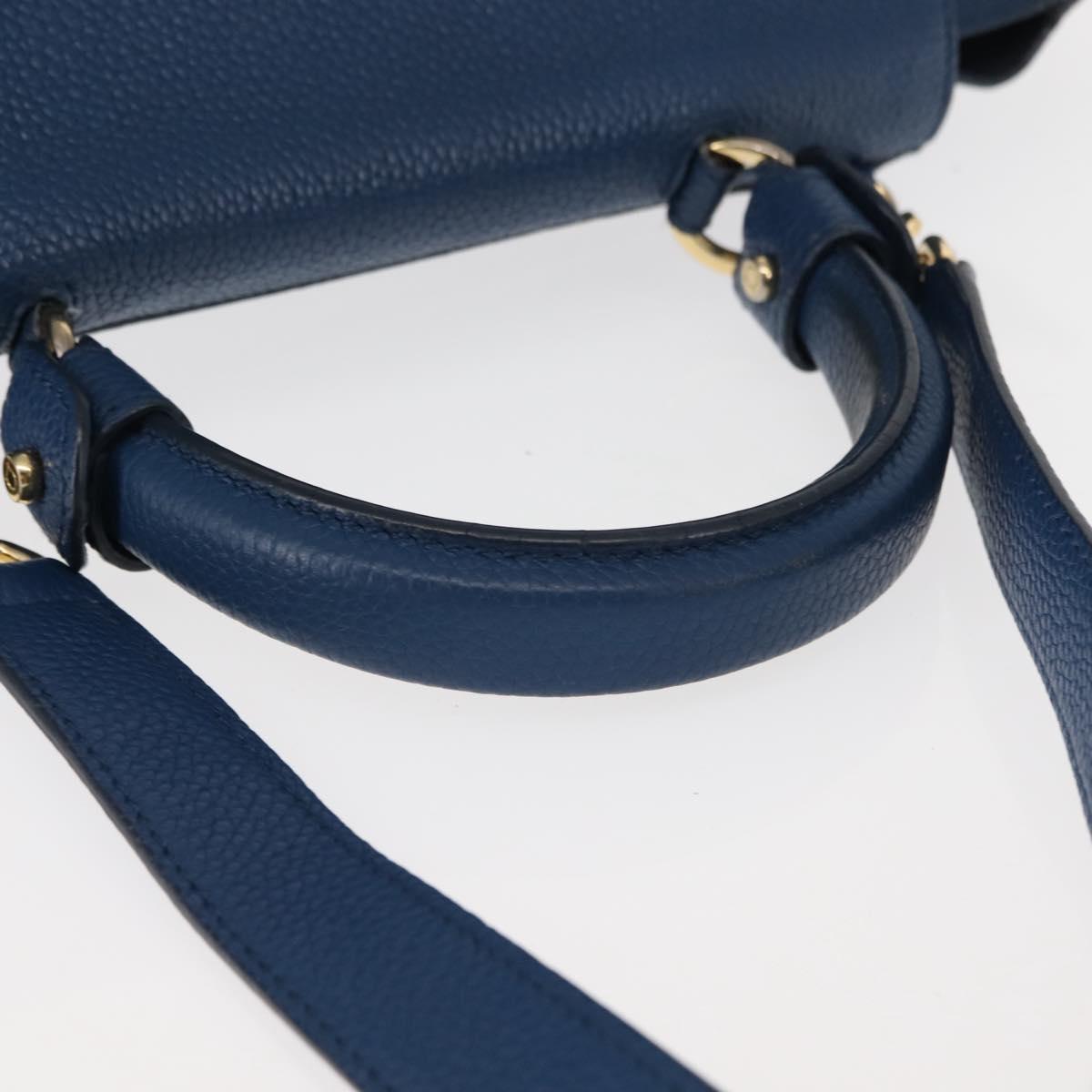 Salvatore Ferragamo Gancini Hand Bag Leather 2way Blue Gold Auth 147384