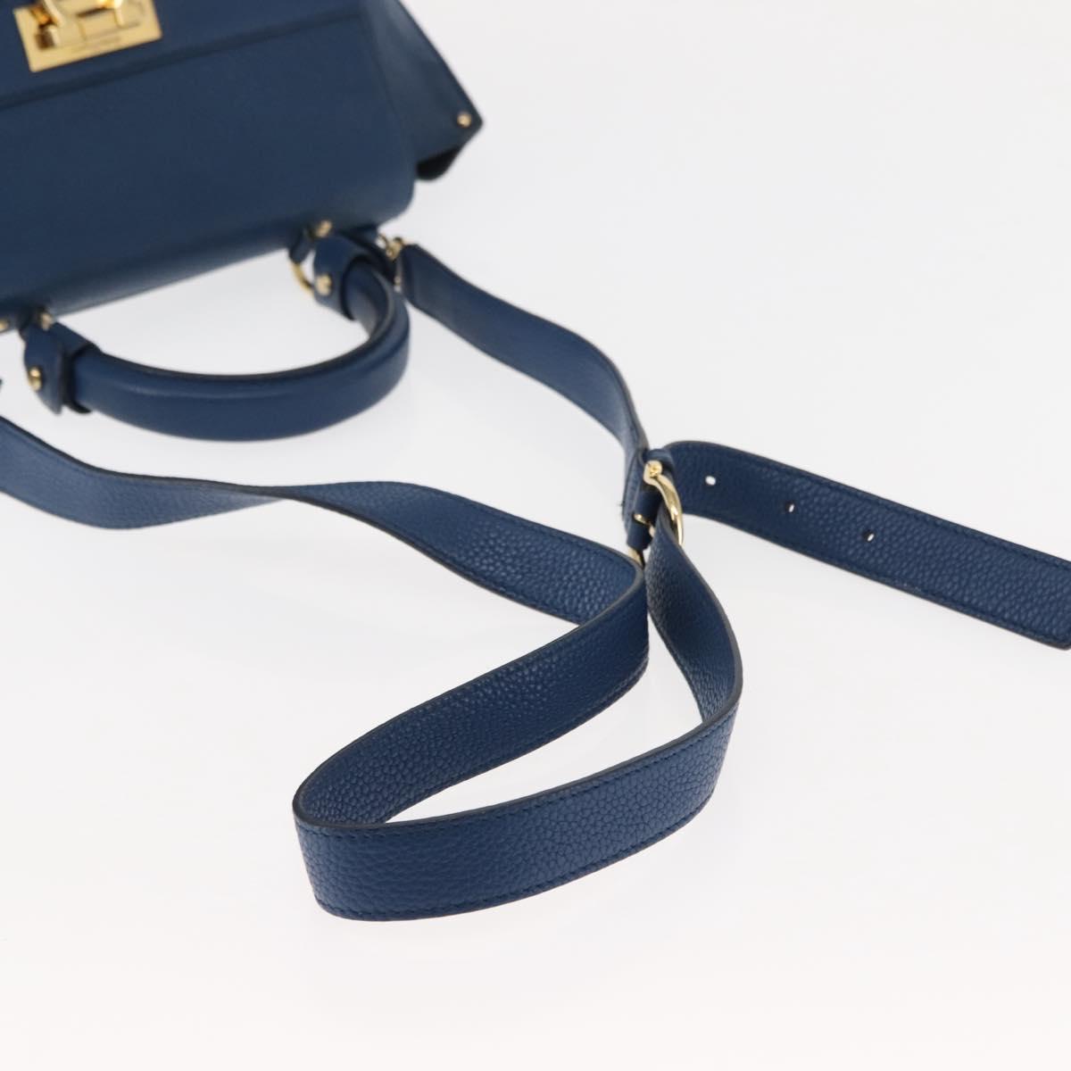 Salvatore Ferragamo Gancini Hand Bag Leather 2way Blue Gold Auth 147384