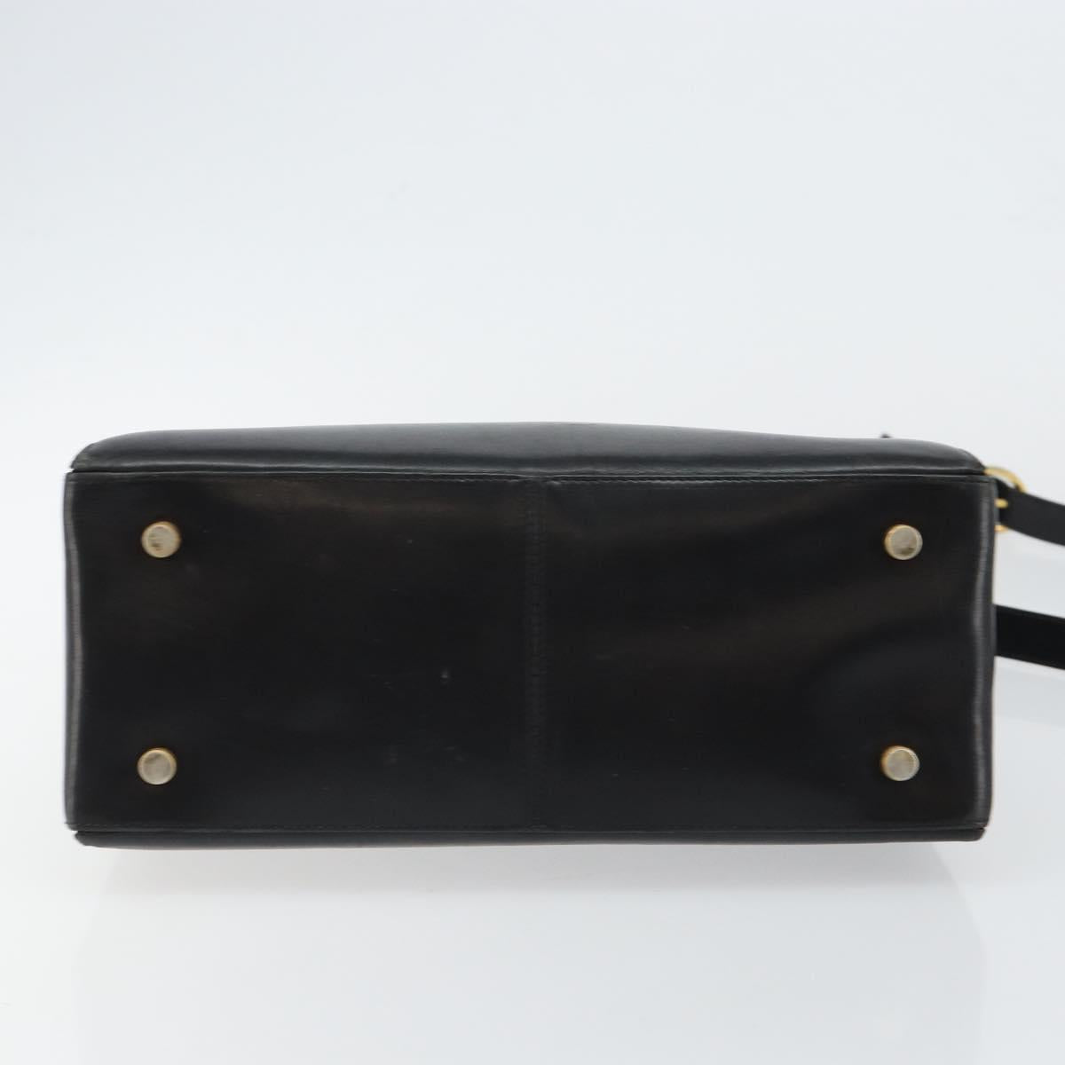 Salvatore Ferragamo Gancini Hand Bag Leather 2way Black Gold Auth 147387