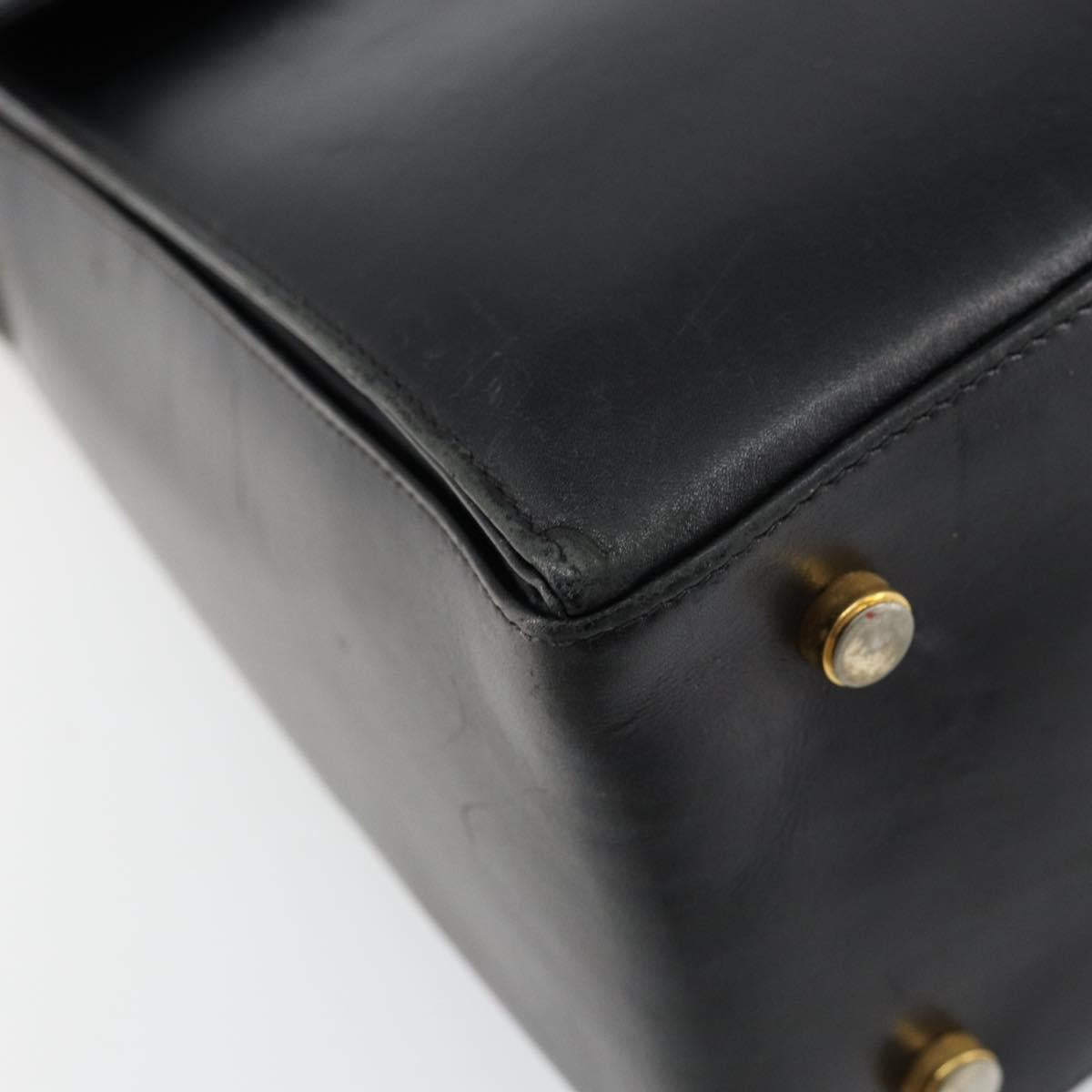 Salvatore Ferragamo Gancini Hand Bag Leather 2way Black Gold Auth 147387