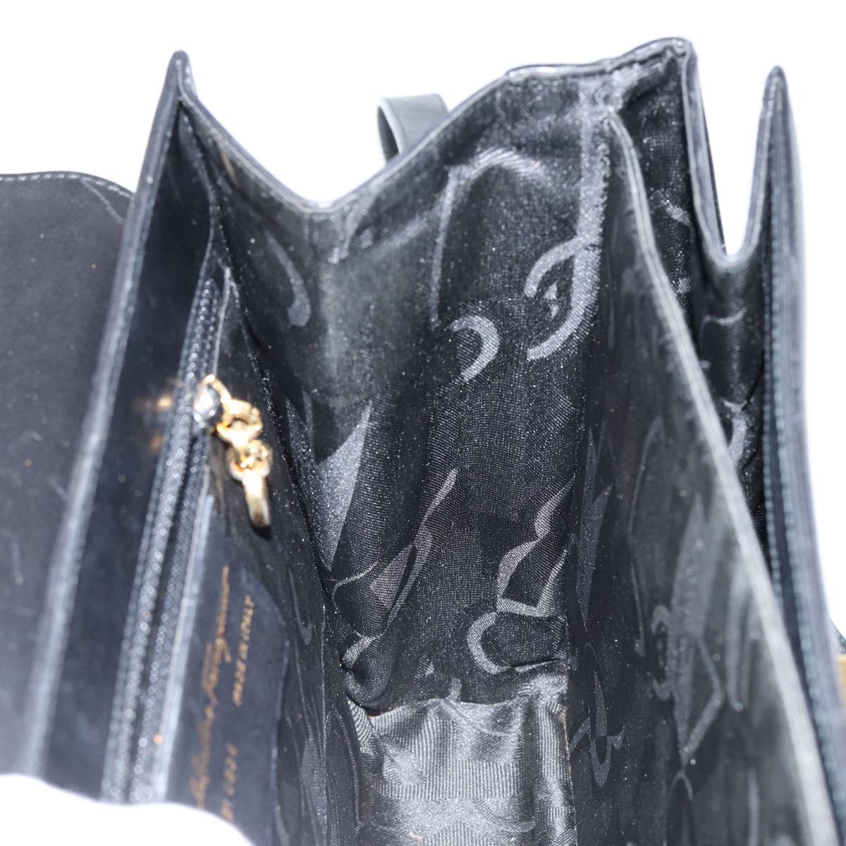 Salvatore Ferragamo Gancini Hand Bag Leather 2way Black Gold Auth 147387
