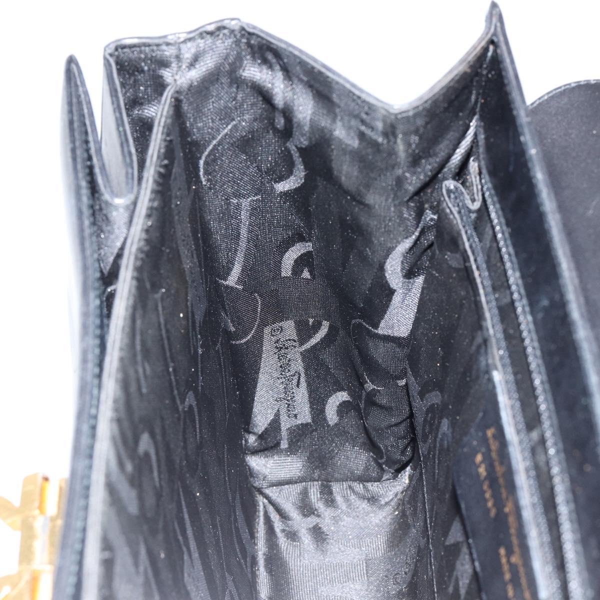 Salvatore Ferragamo Gancini Hand Bag Leather 2way Black Gold Auth 147387