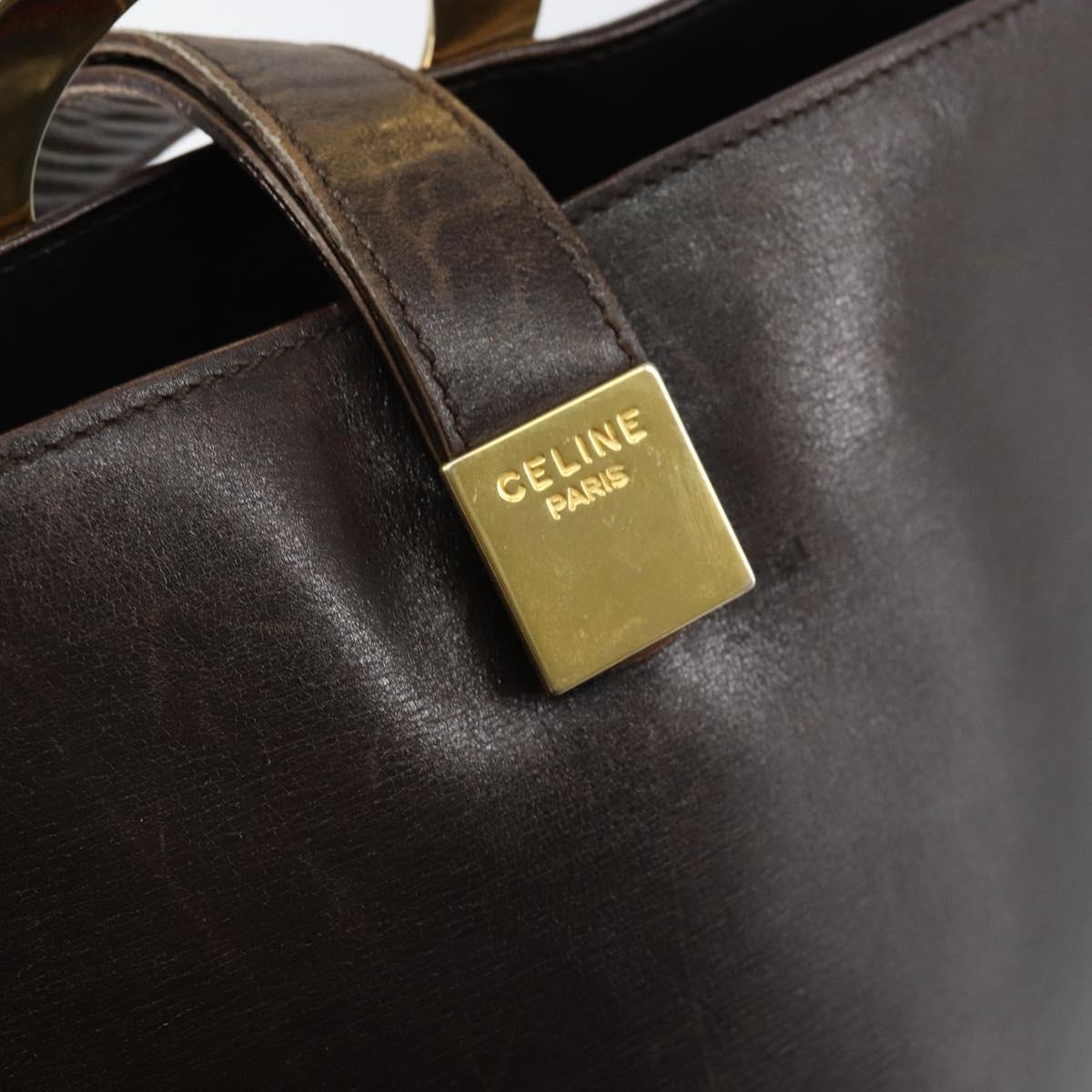 CELINE Circle Shoulder Bag Leather Brown Gold Auth 147388