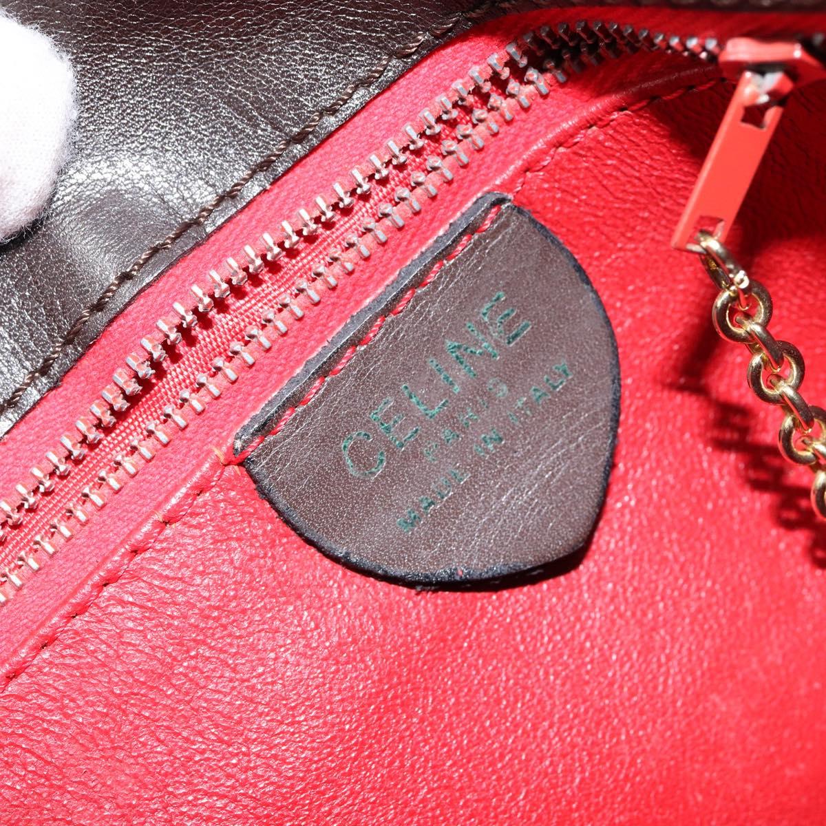 CELINE Circle Shoulder Bag Leather Brown Gold Auth 147388