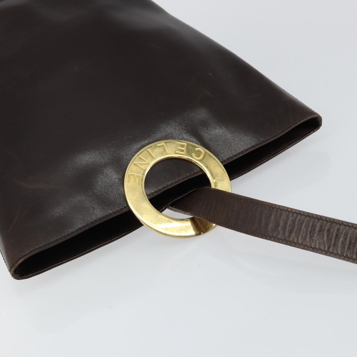 CELINE Circle Shoulder Bag Leather Brown Gold Auth 147388