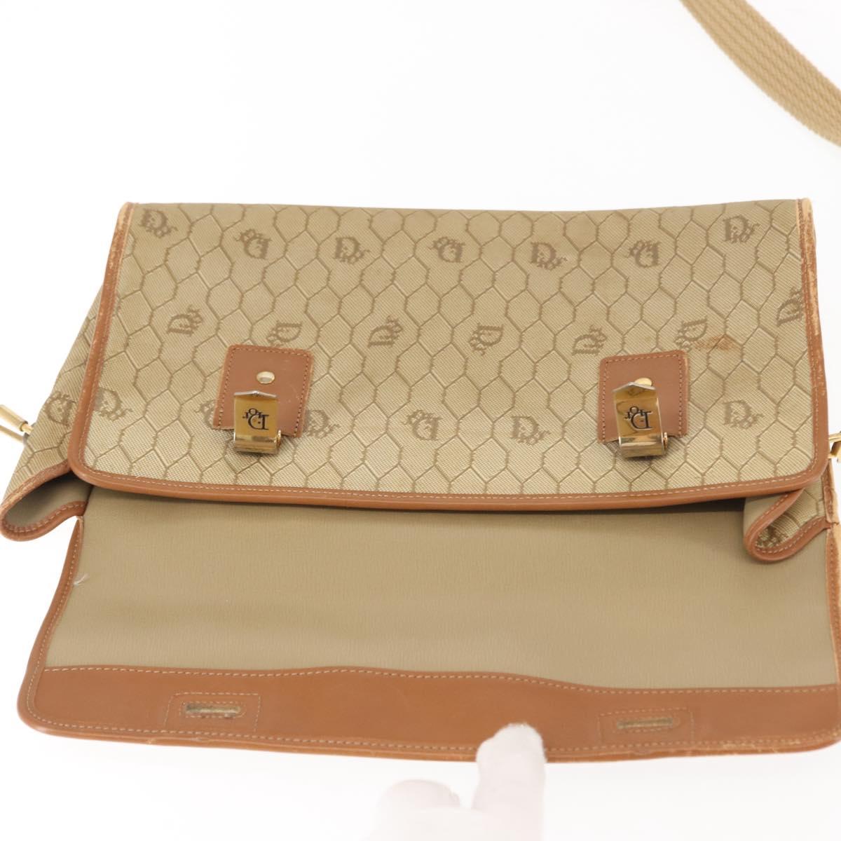 Christian Dior Honeycomb Canvas Shoulder Bag Beige Gold Auth 147390