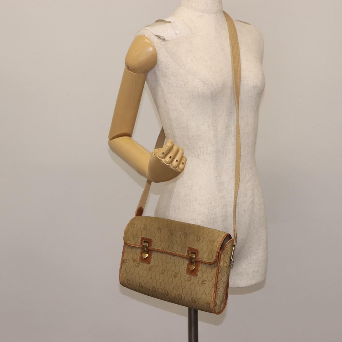 Christian Dior Honeycomb Canvas Shoulder Bag Beige Gold Auth 147390