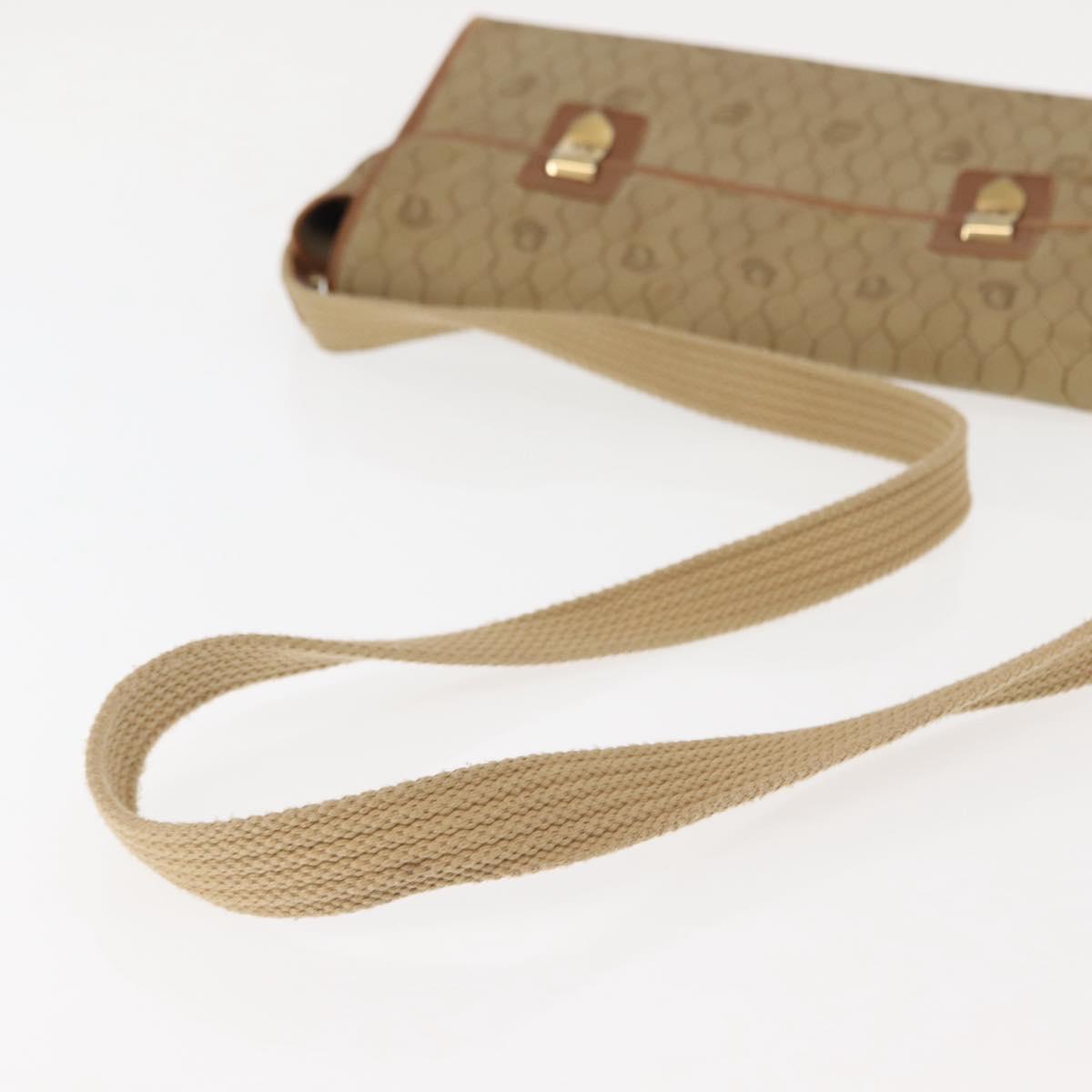 Christian Dior Honeycomb Canvas Shoulder Bag Beige Gold Auth 147390