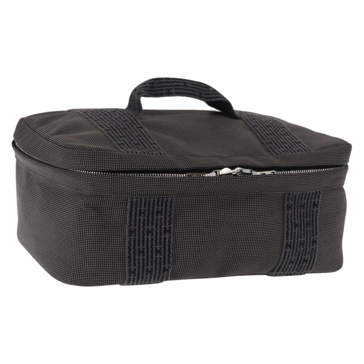 HERMES Vanity Her Line Cosmetic Pouch Canvas Gray Auth 147392