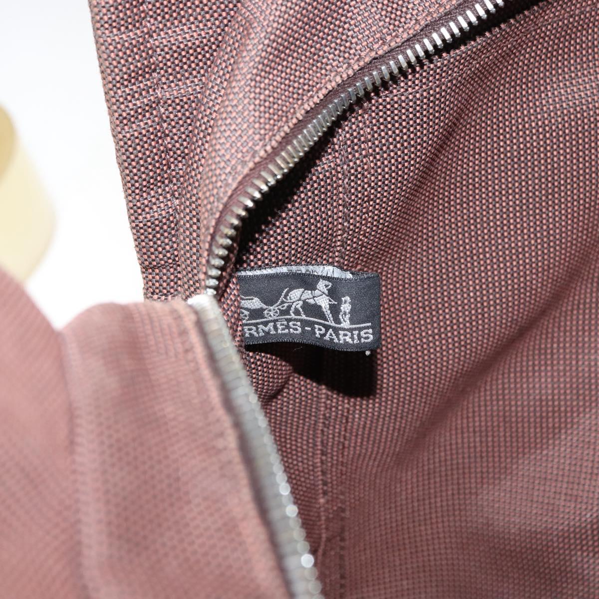 HERMES Her Line MM Tote Bag Canvas Brown Silver Auth 147393