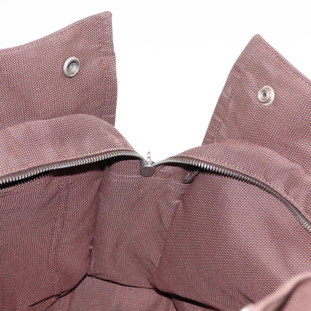 HERMES Her Line MM Tote Bag Canvas Brown Silver Auth 147393