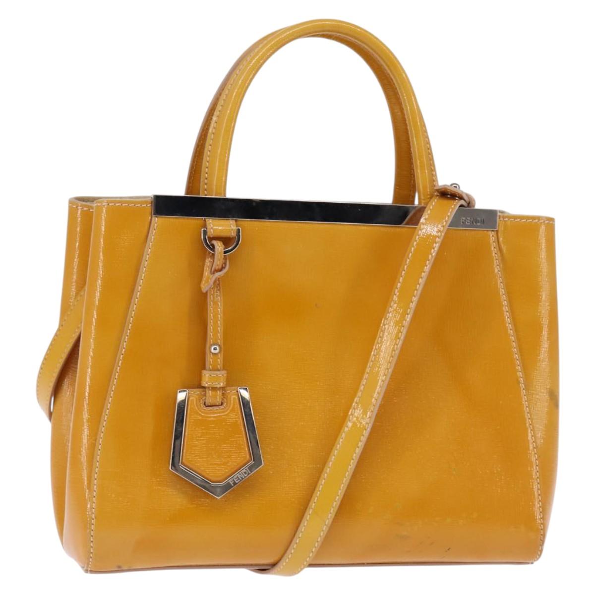 FENDI PETITE 2JOURS Hand Bag Leather Yellow Silver Auth 147396