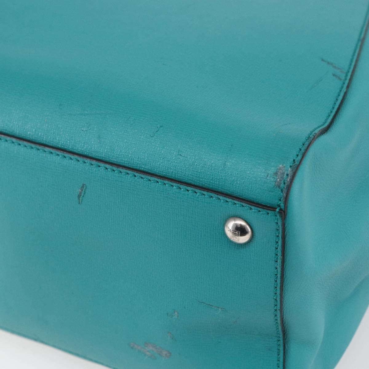 FENDI 2JOURS Hand Bag Leather Turquoise Blue Silver Auth 147397