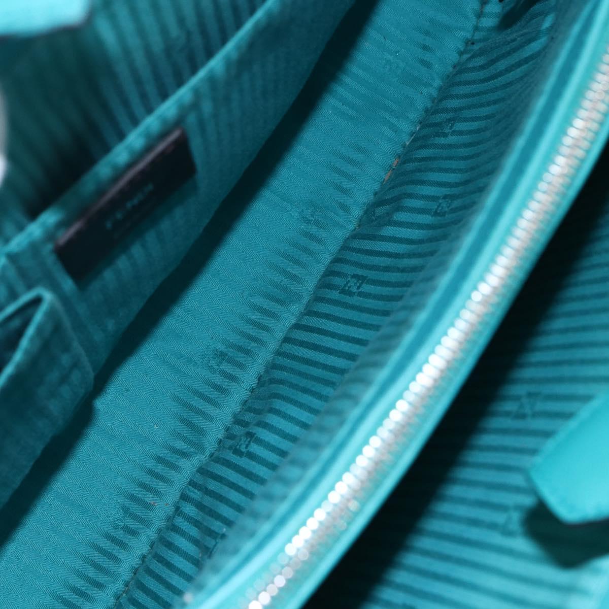 FENDI 2JOURS Hand Bag Leather Turquoise Blue Silver Auth 147397