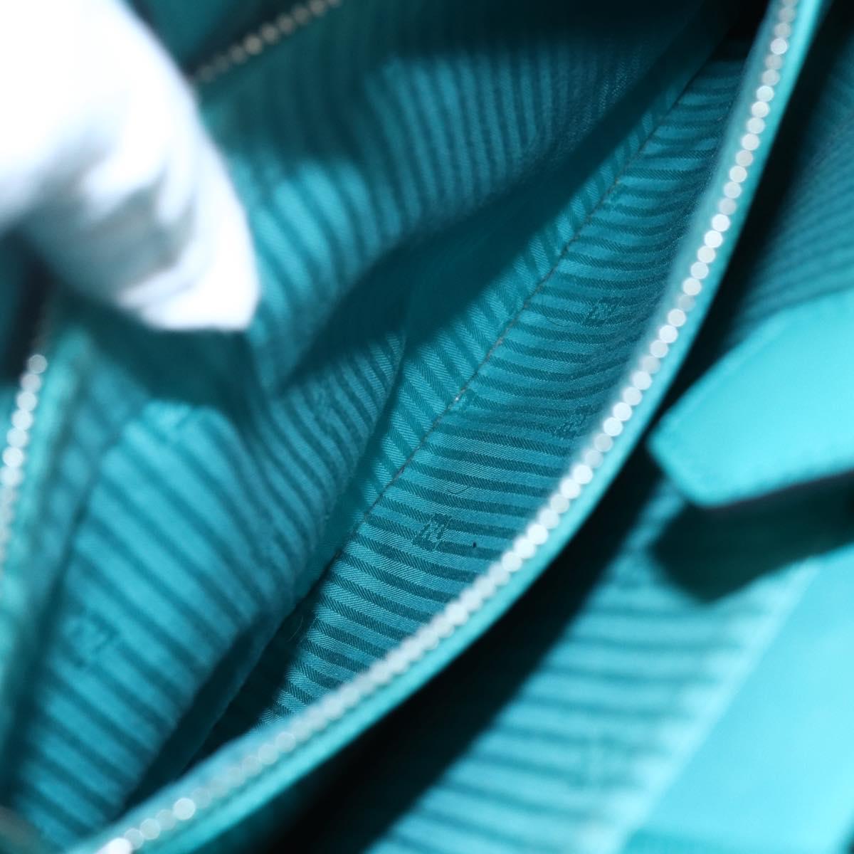 FENDI 2JOURS Hand Bag Leather Turquoise Blue Silver Auth 147397